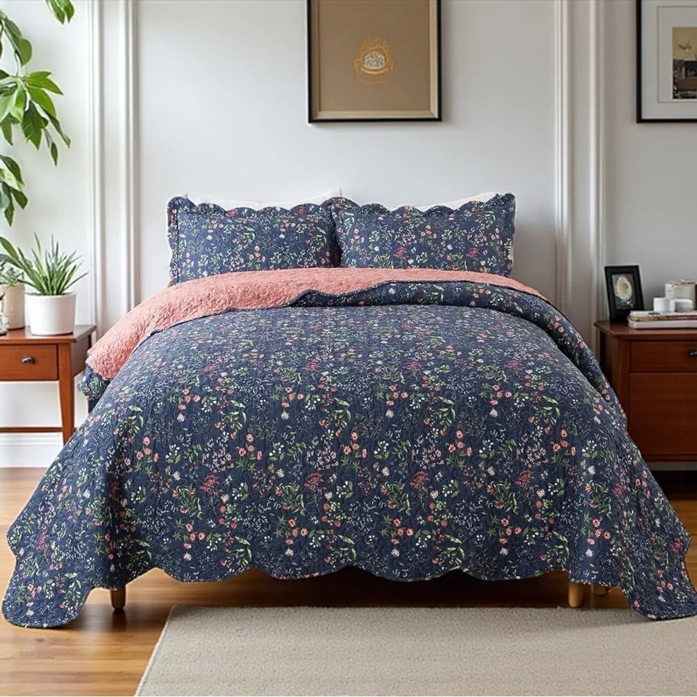 NEW Anthro Blue Floral Queen King Boho Quilt Bedding Bedspread Duvet & Sham Set